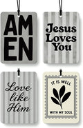 Grey Boho Christian Car Air Freshener 4 Pcs Coconut Scented, Jesus Loves You Car Accessories Mirror Decor, Inspirational Religious Hanging Air Freshener for Cars Closet Drawer Books Kids Room