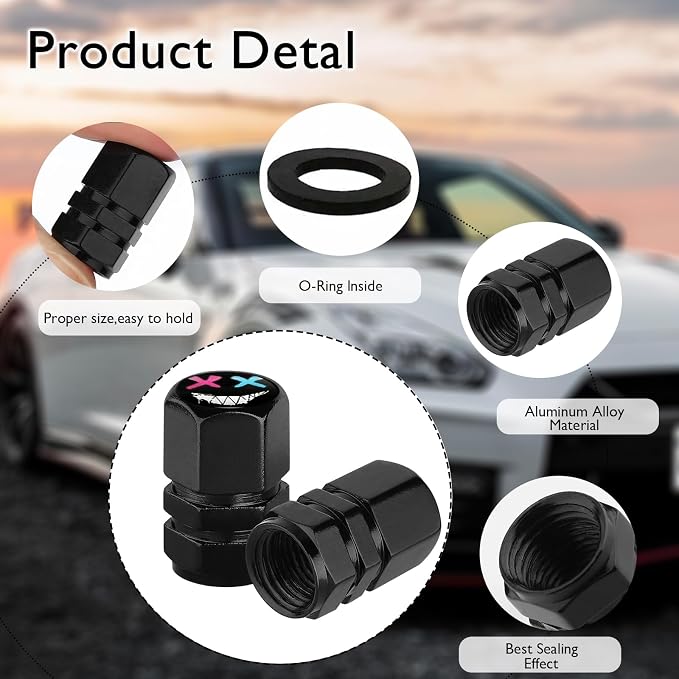 4Pack Smiling Face Tire Valve Caps Universal Tire Air Cap Valves Stem Cover | Aluminum Alloy Rust-Proof Valve Stem Caps, for Auto SUV Truck Motorcycle Bicycle, Smiling Face Gifts for Women Men Drivers