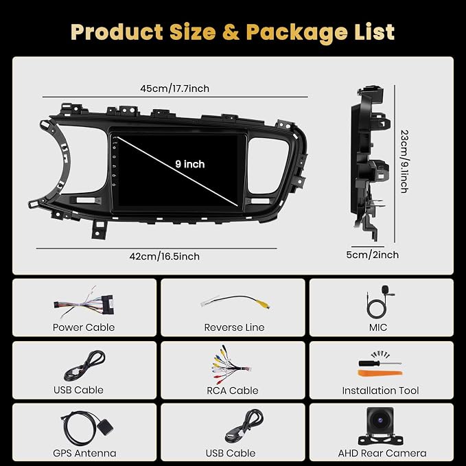 8 Core 4+64GB for Kia Optima K5 2013 2014 2015 Android Car Stereo, 9 Inch 1280 * 720 IPS Touchscreen Car Radio Wireless Carplay 59UI GPS Navigation WiFi 32EQ DSP Backup Camrea