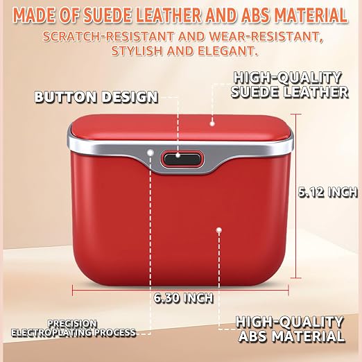 Car Trash Can, Waterproof Multi‑Functional Auto Trash Bin for Door/Console/Seat Back, Universal Vehicle Garbage Can for Car/Truck/SUV Drivers (Red)