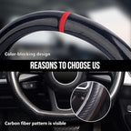 Steering Wheel Cover Carbon Fiber, D Shaped Car Wheel Cover 14 1/2-15 in (37-39 cm), Black