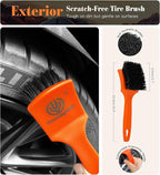 7PCS Motorcycle Cleaning Kit with 2-Size Bendable Wheel Brushes-Hard Reach Brush,Tire and Chain Brush, Boar Hair Detailing Brush, Wash Mitt & Microfiber Towel for Dirt Bike & Car Wheels