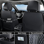 Coverado Car Seat Covers Full Set, Black Seat Covers for Car with Lumbar Support, Nappa Leather Seat Covers Waterproof Car Seat Protectors Universal Fit for Most Cars SUV Trucks