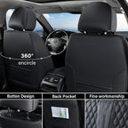Coverado Front Seat Covers, Car Seat Covers Front Seats, Nappa Leather Seat Covers for Cars, Waterproof Seat Covers with Lumbar Support Universal Fit for Most Cars SUV Trucks (Front, Black)