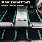 12 Pcs Bling Car Accessories Set for Women Car Floor Mats Full Set Steering Wheel Cover Seat Belt Covers Coasters Universal Fit Car SUV Truck Van Aquamarine