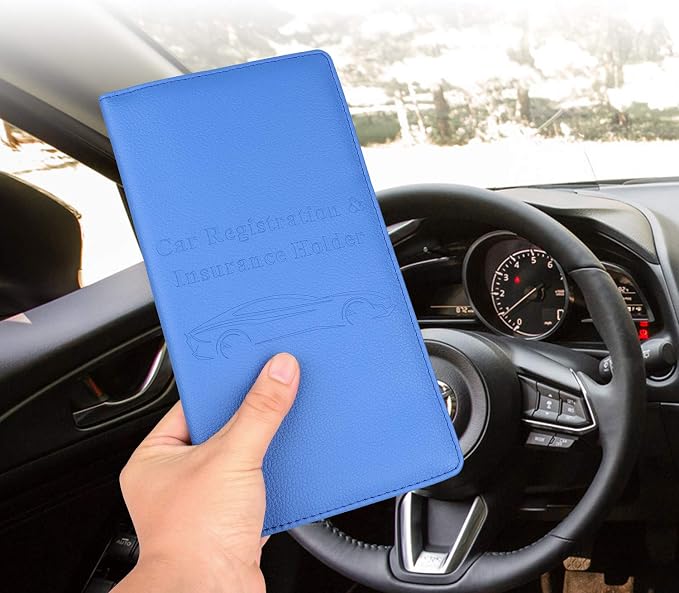Car Registration and Insurance Holder, Vehicle Glove Box Car Organizer Men Women Wallet Accessories Case with Magnetic Shut for Cards, Essential Document, Driver License, Blue