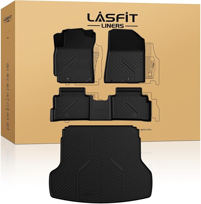 Floor Mats & Cargo Mat for Kia Forte 2024 2023 2022 2021 2020 2019, All Weather TPE Custom Fit Floor Liners for KIA Forte 2019-2024 1st & 2nd Row Car Mats & Trunk Mat Full Set, Black