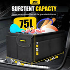 Car Trunk Organizer - 75L Collapsible Trunk Organizer with Lid, Sturdy Car Storage for SUV Auto Truck Van with Adjustable Straps and Non Slip Bottom (Black)