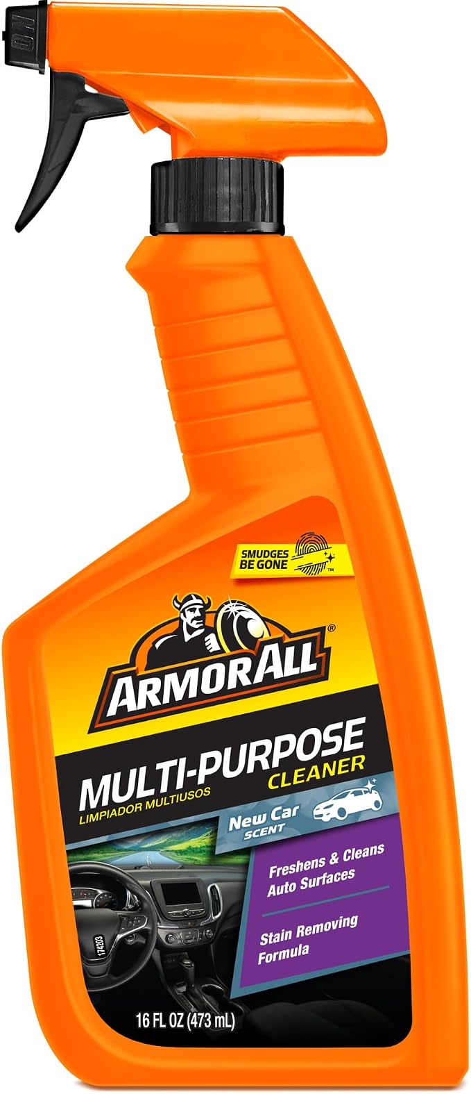 Multi-Purpose Car Cleaner Spray with Odor Elimination Technology, 16 fl oz Spray Bottle, New Car Scent, Multipurpose Interior Cleaner