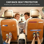 SUTSU Kick Mat Back Seat Protector， Waterproof Leather Car Seat Back Organizers Cover with 3 Storage Pockets for Kids Pets SUV Sedan Minivan Truck Car Travel Accessories (Wine Red 2-pack)