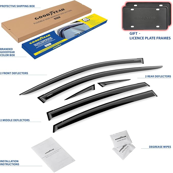 Goodyear Shatterproof Window Deflectors for Subaru XV Crosstrek 2018-2023, Tape-on Rain Guards, Window Visors, Vent Deflector Visor, Car Accessories, 6 pcs. - GY008880