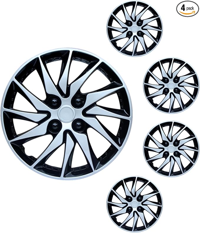 Hubcap Wheel Cover Replacement R15 Hub Caps Universal-Fit Steel Wheel Rim Cover ABS Material Exterior Accessories for Car Truck SUV -Set of 4（15-inch，Silver-Black）