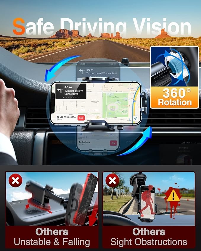 Phone Holders for Your Car Ultimate Military-Grade Car Phone Holder Mount【Patent & Safety Certs】Upgraded Shockproof Truck Air Vent Phone Mount for iPhone 17 Pro Max 16 Samsung Android,Silvery