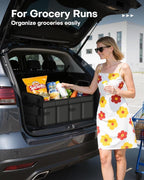 Trunk Organizer for SUV – Foldable & Portable Car Organizers and Storage with 2 Compartments, Large Capacity Car Trunk Organizer Car Accessories for Truck Sedan, Black, 21.7" x 12.8" x 11.0"