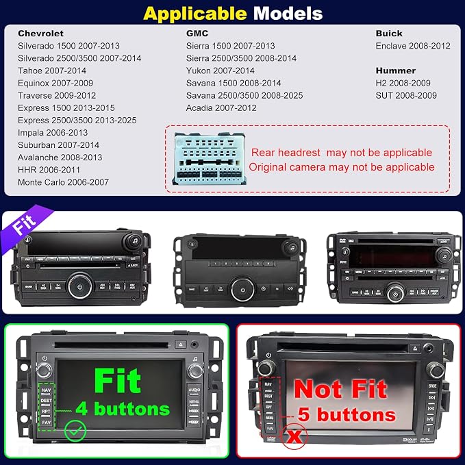 5GWiFi Car Radio for Chevrolet Silverado 1500 GMC Sierra 1500 2007-2013, Yukon Tahoe 2007-2014, Acadia 2007-2012, Savana Equinox 8inch Touch Screen Stereo, Carplay Android Auto GPS Camera
