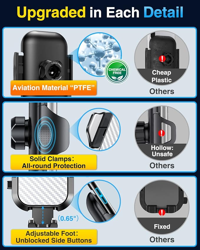 Phone Holders for Your Car Ultimate Military-Grade Car Phone Holder Mount【Patent & Safety Certs】Upgraded Shockproof Truck Air Vent Phone Mount for iPhone 17 Pro Max 16 Samsung Android,Silvery