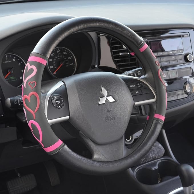 Universal Fit Universal Love Story Steering Wheel Cover - Rubber (Love Story Pink)