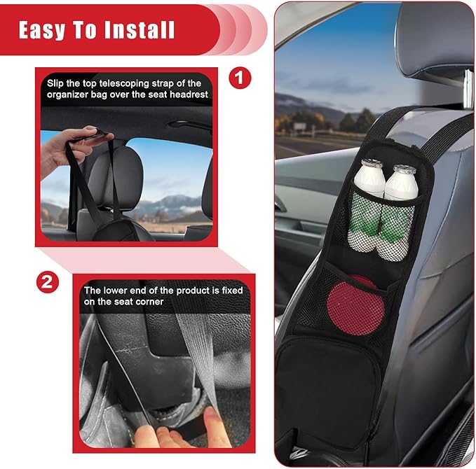 Car Seat Storage Hanging Bag, Multi-Pocket Seat Side Organizer, Car Multifunctional Storage Mesh Net Pocket, Can Hold Mobile Phone, Wallet, Glasses, Suitable for Cars, SUVs, Trucks