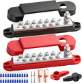 Marine Bus Bar 12V 150A 1/4" Stud Power Distribution Block, 12 Volt DC Battery Busbar, Automotive Buss Bar 12v for Car, Boat and Solar Wiring (Black+Red)
