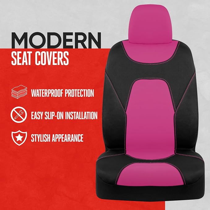 AquaShield Waterproof Front Seat Covers, Pink Seat Covers for Cars – Neoprene Front Car Seats Cover, SUV Seat Covers Protector - Car Interior Cover for Auto, Trucks, & Dog Owners