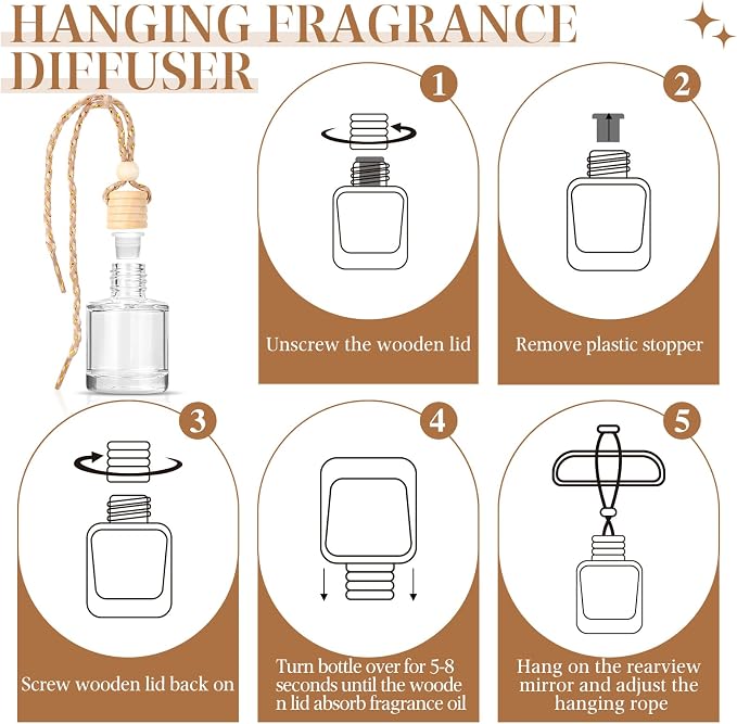 6 Pack Car Air Freshener, Mahogany Premium Woody Car Air Freshener Diffuser Fragrance, Hanging Essential Oil Diffuser for Interior Decor, Long Lasting Car Accessories Unisex (Sunlit Teak Scent)