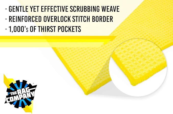 Standard Waffle Weave Microfiber Towels (3-Pack) Detailing, Window, Glass and Drying, Wax & Polish, Lint-Free, Streak-Free, 370gsm, 16in x 16in, Yellow