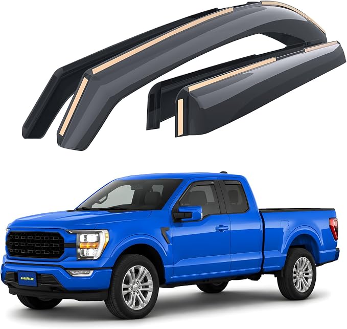 Goodyear Shatterproof in-Channel Window Deflectors for Ford F150 2021-2026 SuperCab, Rain Guards, Window Visors for Cars, Vent Deflector, Car Accessories, 4 pcs - GY008479