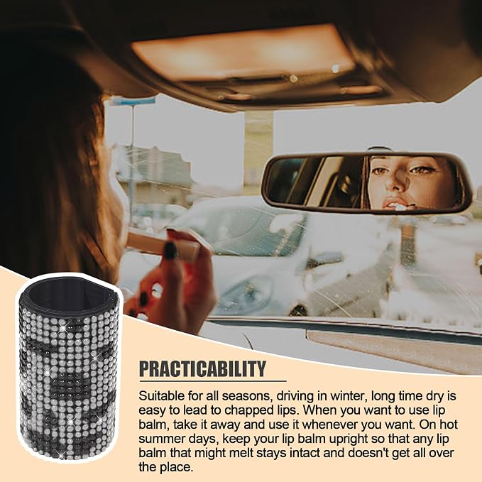 Upright Car Chapstick Holder, Bling Insulating Lip Balm Holder,Rhinestone Car Accessories for Women Interior,Suitable for Most Vehicles. (Cow)