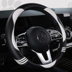 Car Steering Wheel Covers for Women Padded Carbon Fiber PU Leather Cute Auto Interior Accessories for Vehicle, Sedan, Universal, Anti Slip, White, Standard Size, 14.75-15.15in