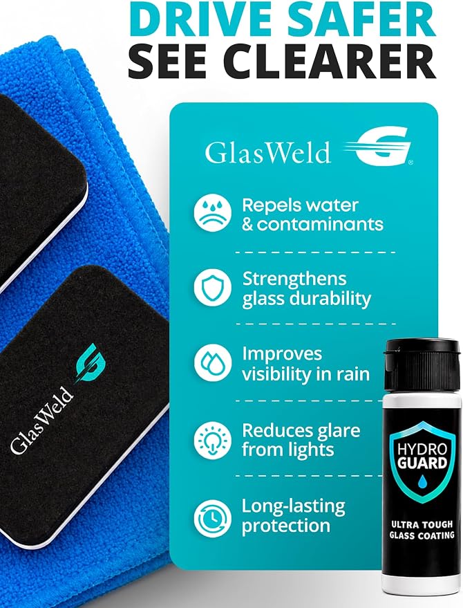 HydroGuard Windshield Glass Coating Kit – Long-Lasting Auto Windshield Water Repellent, Anti Fog, Improves Visibility & Reduces Glare – Professional Rain Repellent for Car – 4 Pack