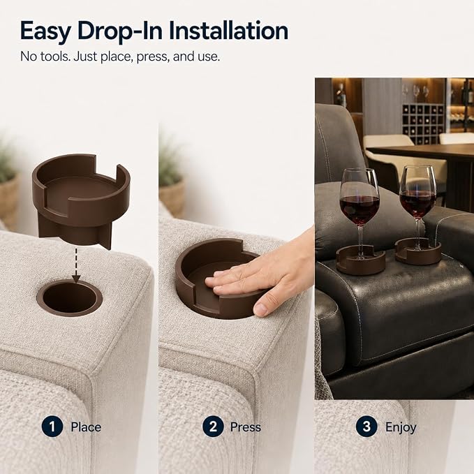 Couch Cup Holder Adapter – Universal Sofa Drink Expander for Large Mugs, Tumblers & Bottles – Spill-Proof Recliner Caddy for Living Room, RV & Boat (Brown, Base 70-92MM(2.75-3.62IN))