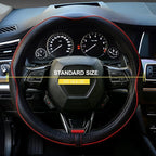 Microfiber Leather Steering Wheel Cover, Universal 14.5-15 Inch,Anti Slip,Heavy Duty, Thick,Soft,Breathable Car Interior Accessories for Men Women (Black with Red line)