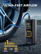 Car Tire Inflator Portable Air Compressor - [4X Faster][150 PSI] Bike Air Pump, Rechargeable Battery, Pressure Gauge Display, LED Light, Automatic Car Cordless Pump for Motorcycle, Bike, Ball