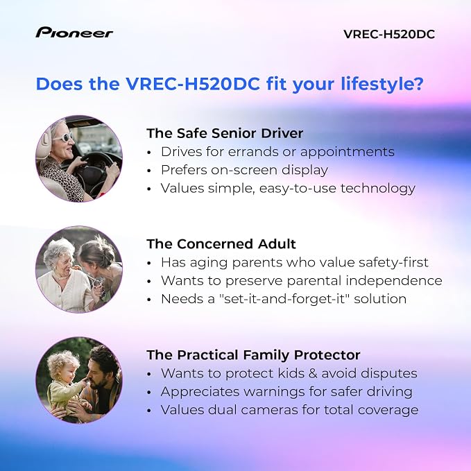 VREC-H520DC Dual Dash Cam Front and Rear Car Camera - Large Screen, 2K Resolution, Starvis Night Vision, 140 Degree Wide Lens, ADAS Safety Alerts, Built In GPS, Impact Detection, 24/7 Coverage
