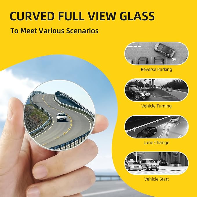 Blind Spot Mirror for Car (2 Pack) - HD Frameless Wide-Angle Convex Mirror for Side View Mirrors Blindspot - 2 Inch Round Self Adhesive Angle Adjustable Blind Spot Mirrors for Car, SUV, Trucks