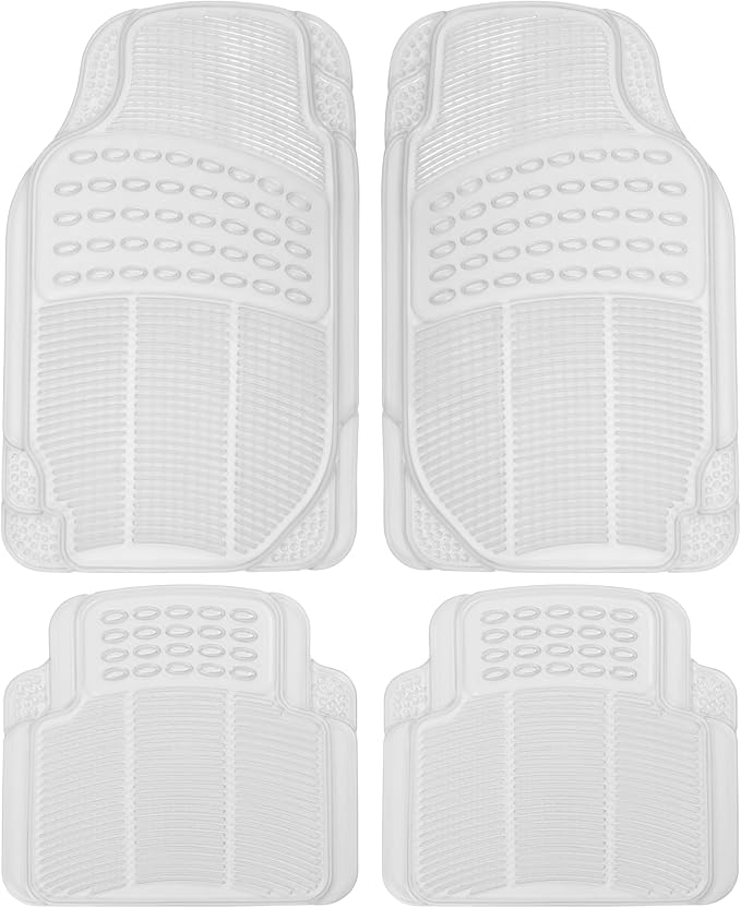 4-Piece Rubber Transparent Clear Floor Mats Heavy Duty for Front & Rear Car Truck Van SUV, All Weather Protection, Universal Fit
