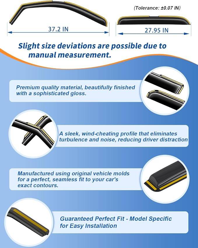 in-Channel Window Rain Guards Fit for Chevrolet(Chevy) Silverado & GMC Sierra 2007-2013 Crew Cab Extra Durable Side Window Deflectors Truck Window Vent Visors Vent Shades Car Accessories