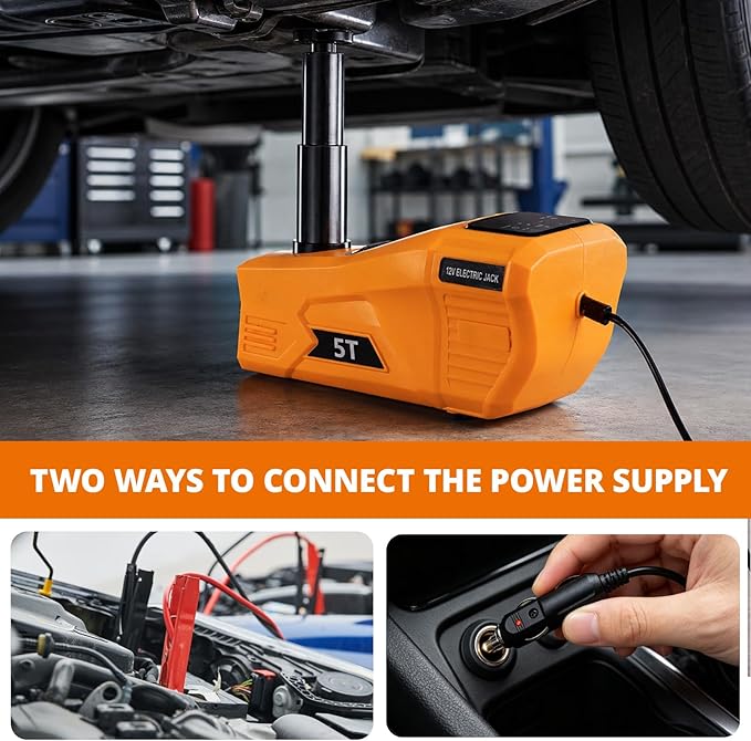 Electric Car Jack Kit 5 Ton 12V Floor Jack Portable Hydraulic Car Jack with Impact Wrench and Tire Inflator Pump for SUV Sedans Tire Change with LED Light, Lifting Height 4.7 to 18 Inch