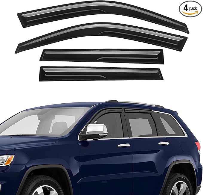 Rain Guards Fit for Jeep Grand Cherokee 2011-2021, Tape-On Durable Side Window Deflector 2011 2012 2013 2014 2015 2016 2017 2018 2019 2020 2021 Grand Cherokee Rain Guard Black 4 PCS