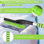 2 Pack 27" Snow Brush and Ice Scraper for Car Windshield - Green | Soft Non-Scratch Bristles, Non-Slip Foam Grip, Detachable Design, Car Snow Removal Tool for Windshields & Windows