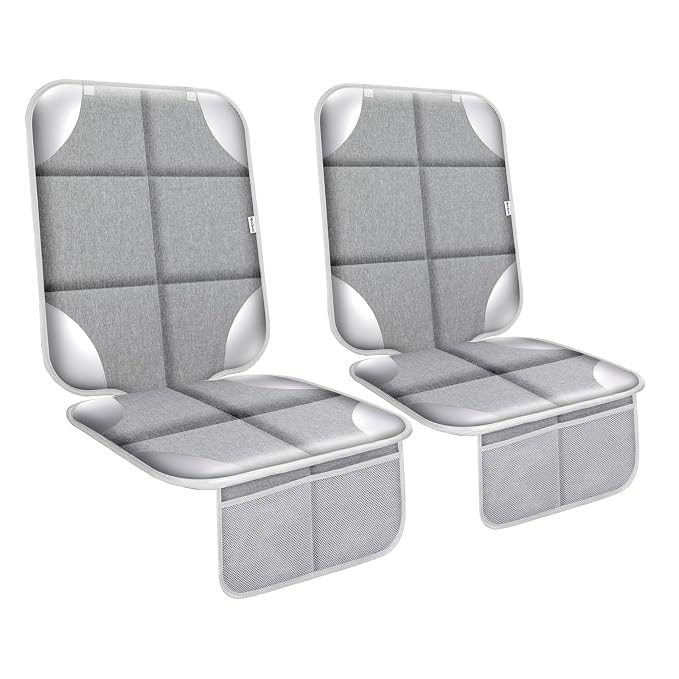 Car Seat Protector for Child Car Seat, Durable 600D Fabric Waterproof Car Seat Cover with Thick Pad Non-Slip Backing，No Imprints (Silver Gray-2pcs)