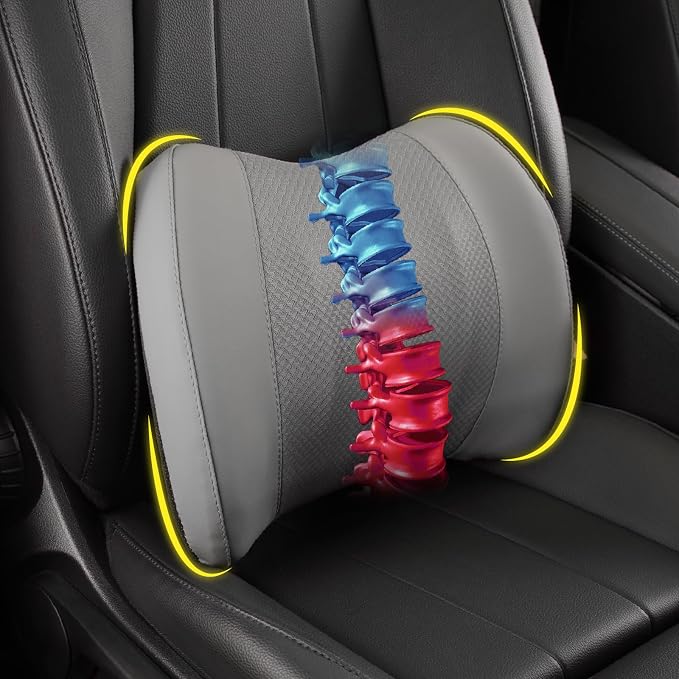 Lumbar Support Pillow for Car, Car Seat Back Support for Driving | Memory Foam Car Lumbar Support for Driving Seat, Car Back Cushion, Adjustable Straps, Lower Back Pillow, Office Chairs, Gray