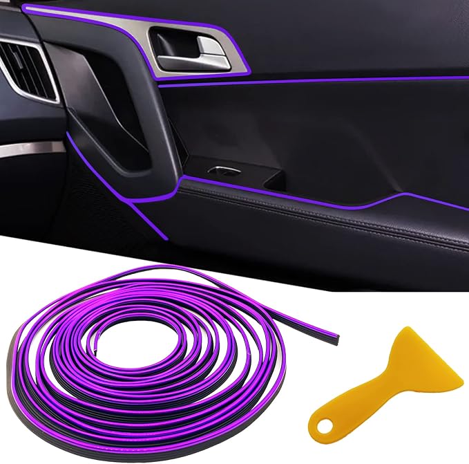 Car Interior Trim Strips,Universal 9.8 ft Car Electroplating Decoration Styling Door Dashboard, Flexible Interior Trim Accessories with Installing Tool(Purple)
