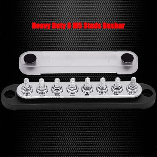 8 x M5 (#10) Studs Power Distribution Block Bus Bar 12V, 5.9" HD 120A Marine BusBar Battery Distribution Block W/Cover for Car Boat Solar (Black)