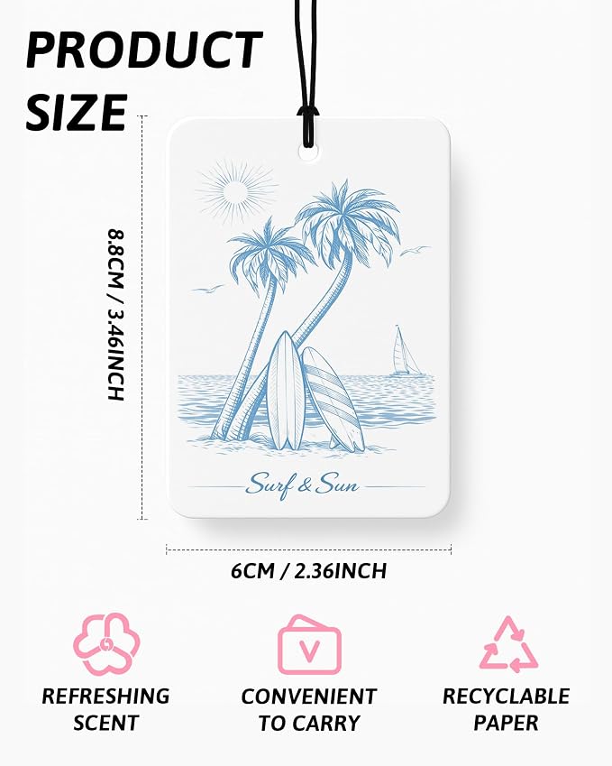 Blue Summer Beach Car Air Freshener 4 Pcs Coconut Scented, Nautical Bikini Sailboat Coastal Car Accessories Mirror Decor for Women, Beachy Hanging Air Freshener for Cars Closet Drawer Books