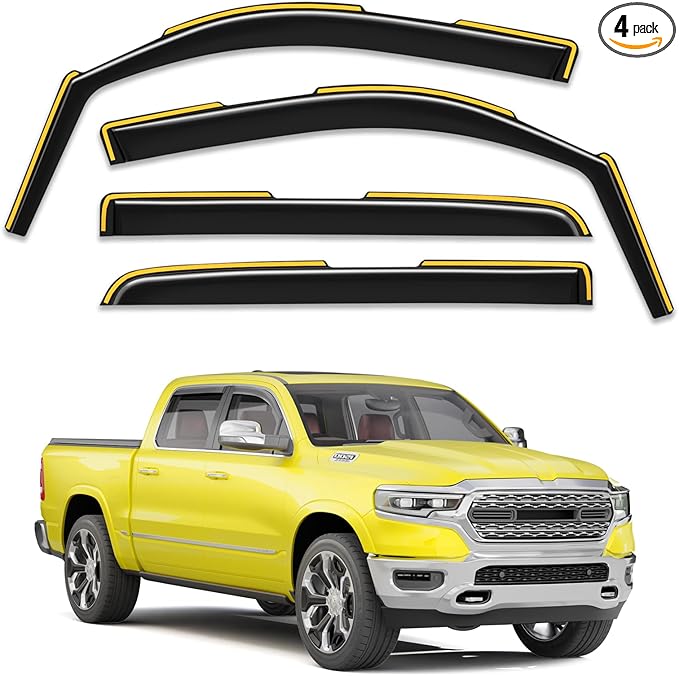in-Channel Window Rain Guards Fit for Dodge RAM 1500 Crew Cab (New Body Style Includes TRX) 2019-2026 Rain Guard Extra Durable Window Deflectors Vent Visors Vent Shades Truck Accessories