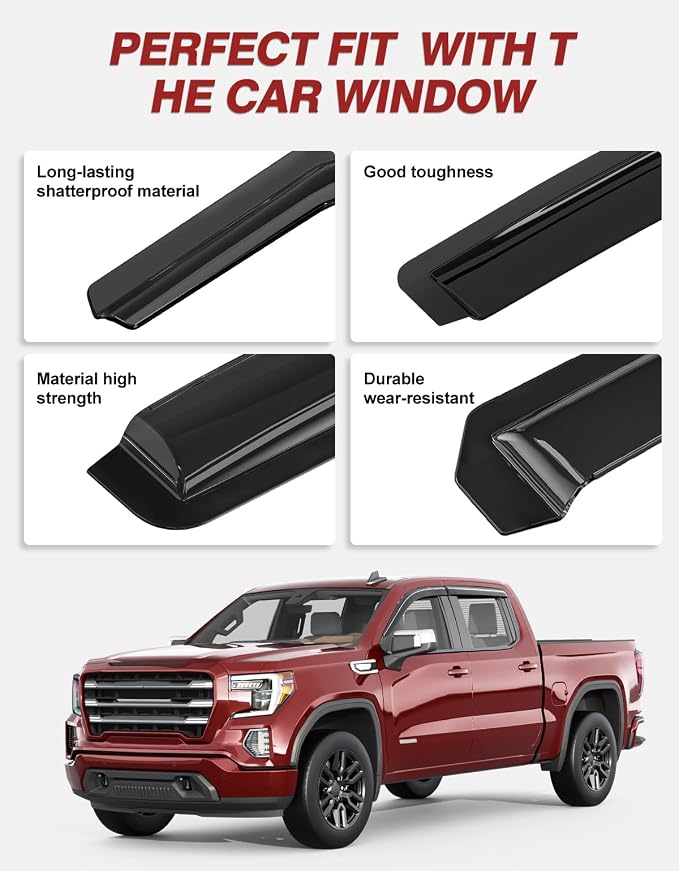 Outside-Mount Window Rain Guards Fit for 2019-2026 Chevy Silverado & GMC Sierra Crew Cab, Extra Durable Window Visors Deflector, Dark Smoke, Vent Shades for 19-26 1500 2500HD 3500HD Crew Cab