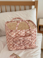 Floral Fabric Storage Basket Car Interior Storage Basket Underwear Sundries Laundry Baskets Supplies Home Organizer Bag (red bow)