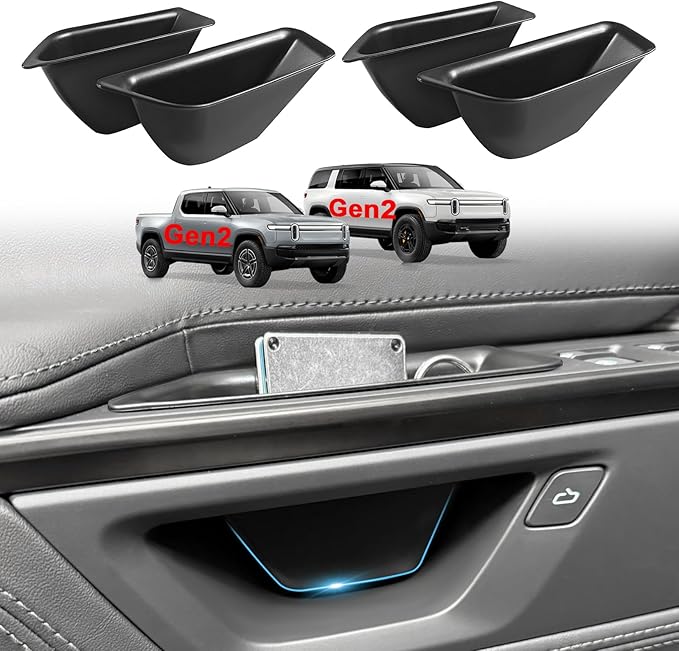 Upgrade 4PCS Front & Rear Door Side Storage Organizer fit for Rivian R1T/R1S 2026 2025 Gen2 Interior Accessories Inner Door Handle Storage Box Insert Tray ABS Material Anti-Scratch