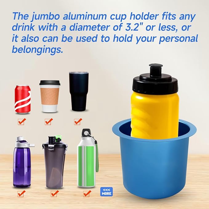 GSE Games & Sports Expert Jumbo Aluminum Cup Holder, Drop-in Cup Holder for Casino Poker Tables, Work Desks, Boats, RVs, Cars & Trucks (Blue, 2-Pack)